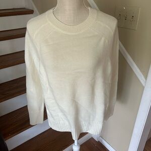 Mersea S/M Cream Merino Wool Cashmere Sweater Crew Neck Neutral Soft Split Side